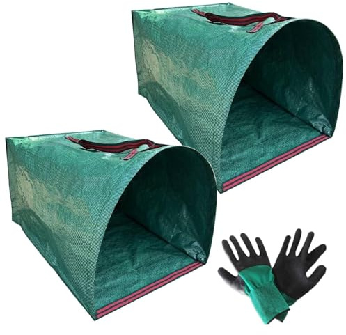 Sacchetti per foglie, 2 pezzi, raccoglitori pieghevoli con guanti, sacchetti riutilizzabili per rifiuti da cortile, per lavori di giardinaggio, compost, costruzione, paesaggistica, campeggio, rifiuti