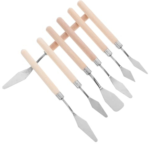 SWETRACE Coltelli da Pittura Spatole Flessibili in Acciaio Inossidabile Set di 7 Pezzi con Manico in Legno per Applicazione di Colori, per Progetti Creativi