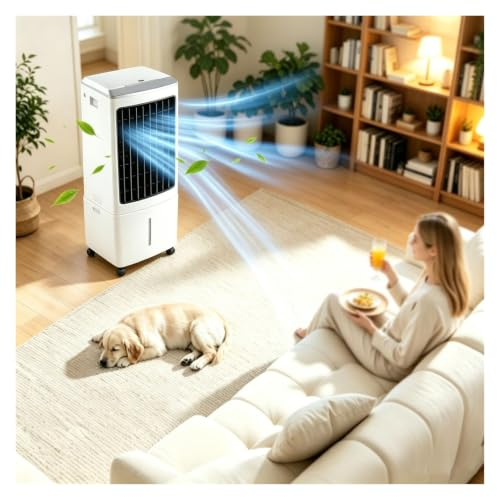 Enfriador de Aire Digital, Control Remoto, 3 Modos de Flujo de Aire, 12 L, Portátil con Control Remoto, Enfriador de Aire Evaporativo de Bajo Consumo Para Dormitorio y Oficina en Casa, Apto