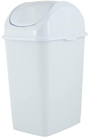 Superio Mini Desktop Trash Can with Swing Top Lid Portable Plastic Garbage Can for Countertop, Desktop, Make up Vanity, Bathroom, Car, Under Sink, Dorm, Compact Waste Bin 5 L, 1.25 Gal. (White)