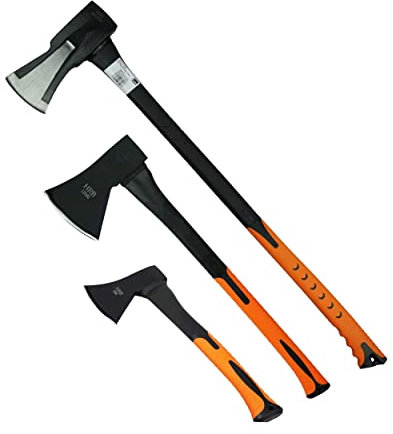 HRB Axt-Set, 3 teilig, Spaltaxt 3000 g, Beil 600g Plus 1250g Spaltaxt, ideal für die Holzspaltung mit Fiberglasgriff