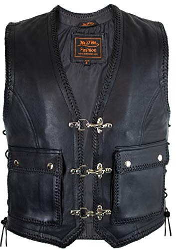 MDM Chaleco de piel para hombre, color negro, bolsillos grandes, talla 2XL