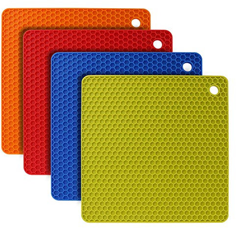 flintronic Sottopentola Silicone Set di 4, Presine in Silicone da Cucina Forma di Alveare, Resistente al Calore fino a 250 °C, Lavabile in Lavastoviglie, Multifunzione - Colorato