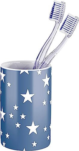 WENKO Gobelet Stella Bleu foncé - Porte-Brosse à Dents pour la Brosse à Dents et Le Dentifrice, Céramique, 6.5 x 11 x 6.5 cm, Bleu foncé
