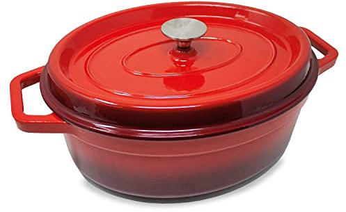 ToCis Big BBQ - Casseruola in ghisa smaltata con coperchio, 33 cm, capacità di 5,5 litri | Casseruola smaltata adatta per fornelli a induzione | Pentola per cucinare e arrostire di colore: rosso