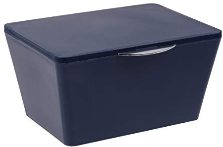 WENKO Aufbewahrungsbox mit Deckel Brasil, mattierter Aufbewahrungskorb für Badezimmer & Gäste-WC, dekorativer Badkorb aus bruchsicherem Kunststoff, BPA-frei, 19 x 10 x 15,5 cm, Dunkelblau