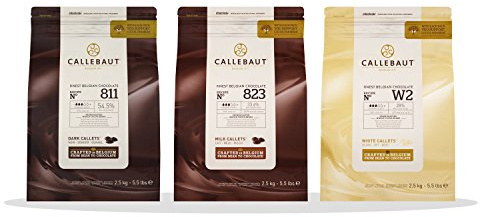 Callebaut 3 x 2,5kg Bundle - Feinste Belgische Dunkle, Milch & Weiße Schokolade Kuvertüre - Finest Belgian Chocolate (Callets) Packung mit 3 x 2,5kg