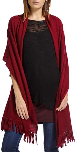 Fishers Finery Damen Strickschal mit Fransen, 100 % Kaschmir, Übergröße, Cabernet, Generously Sized 28 by 78