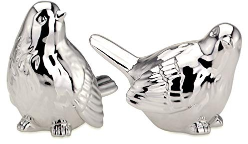 H.Bauer jun. Deko-Vögel Figurenset 2-teilig - silberfarbene Spatzen aus Porzellan, detailreich & elegant, Frühlingsdeko und Geschenkidee