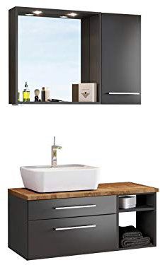 möbelando Waschtisch-Set Handwaschplatz Badezimmer Waschplatz Gästebad Badset Davos VI Graphit/Grau-Matt