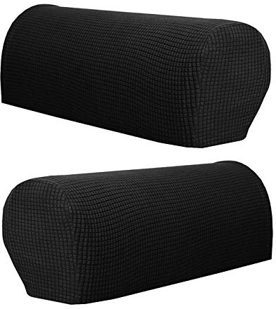 Timegoing 1 Paar Armlehnenschoner Lehnenüberwurf Hussen Bezüge Armlehnstuhlbezüge Stretch Sofa Armkappen Armlehnenbezüge für Stühle Möbelprotektor für Sofa Couch(Schwarz)