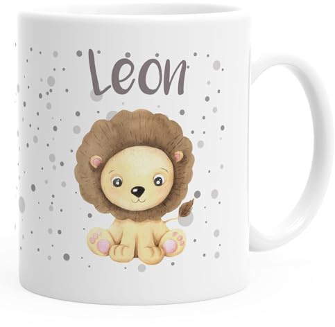 SpecialMe® Kindertasse Kunststoff Löwe personalisierte Namenstasse für Kinder Jungen Weiss Kunstoff-Tasse