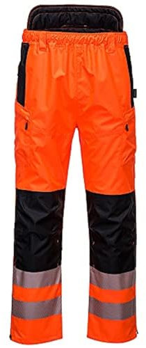 Portwest PW342 PW3 Men's Hi-Vis Extreme Waterproof Rain Trousers with Pockets - Reflective High Viz Outdoor Safety Workwear, Orange/Black, S