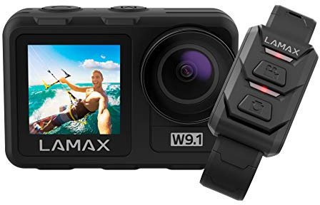 LAMAX W9.1 REAL Action Cam 4K 60fps mit Stabilisierung, Unterwasserkamera, wasserdichte Kamera, Camcorder mit Dual Display, Helmkamera und 21 Zubehör Kit, Wi-Fi, Zeitlupe