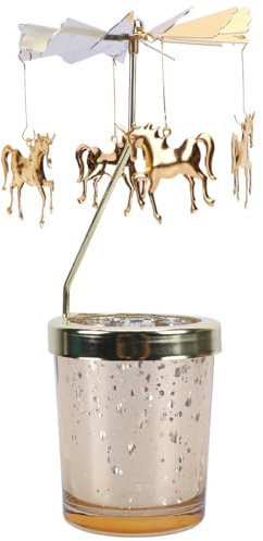 BESPORTBLE Einhorn Teelicht Karussell Glas Teelichthalter Gold Teelichtglas Rotierender Kerzenhalter Eisen Metall Kerzenständer für Valentinstag Deko Geschenk Hochzeit Dekoration Wohnzimmer Tischdeko