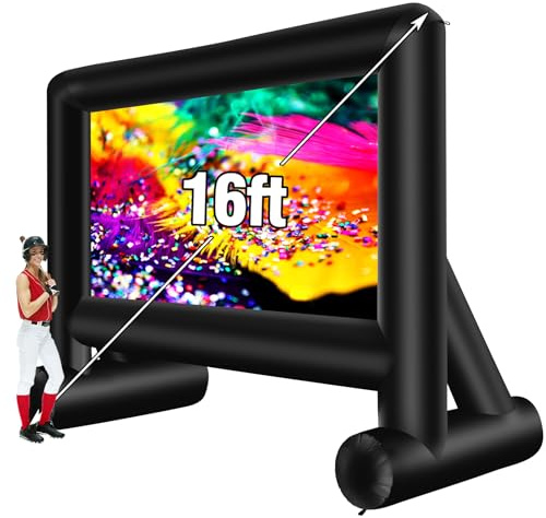 AZXRHWYGS 16 Feet Inflatable Movie Screen Outdoor, Inflatable Projector Screen with Blower Carry Bag - Supports Front and Rear Projection Blow Up Screen for Backyard Movie Night Pool Party