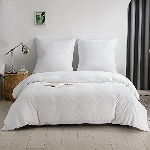 Kono DC-2 Lot de 2 Housses de Couette en Microfibre brossée avec embrasses à Fermeture éclair + taies d'oreiller de 80 x 80 cm avec Fermeture à Rabat (Blanc, 240 x 220 cm + 80 x 80 cm x 2 pièces),
