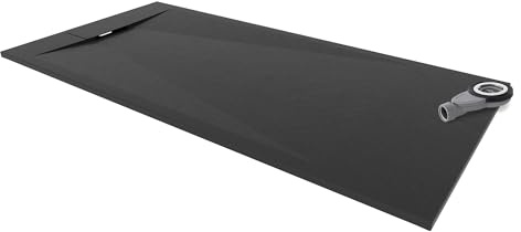 i-flair SMC POLAR Duschwanne 180x80cm, extra flache und robuste Duschtasse 26MM aus langlebigem SMC mit ANTI-Rutsch-Oberfläche In Schieferoptik/Steinoptik inkl. Ablaufgarnitur mit Deckel - Schwarz