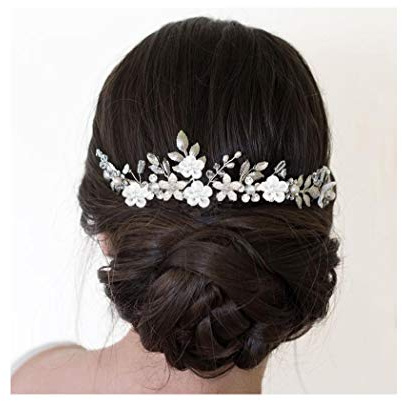 IYOU Brautschmuck Hochzeit Haarkamm Blume Silber Seitenkämme Perle Prom Kopfschmuck Hochzeit Haarschmuck für Damen