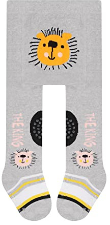 L&K-II 1-pack krypstrumpbyxor baby flickor pojkar strumpbyxor med ABS sula halkskydd noppor bil flygplan lejon motiv 2768, 2768F-1-serien, 80/86 cm