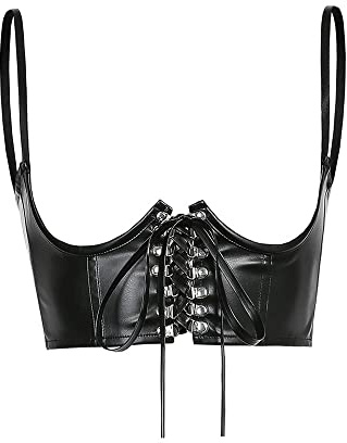 TOFBS Punk Leder Korsett Harness Unterbrustkorsett Taillengürtel Verstellbare Gothic Weste für Frauen und Mädchen Cosplay Party Rave Halloween Kostüm (Schwarz)