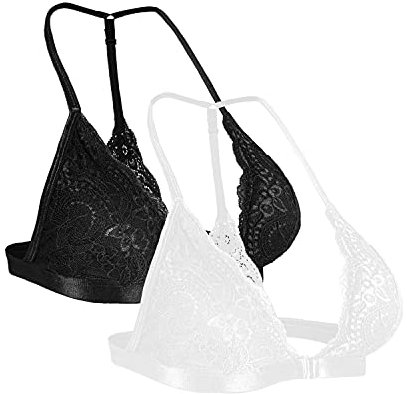 SHEKINI BH Damen Spitzen BH ohne Bügel Verschluss vorne Triangel Bralette Damen Spitze Bustier Sexy Rückenfreie Padded Unterwäsche 2er Pack