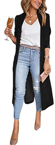 ORANDESIGNE Cappotto Lungo Donna Elegante Cerimonia Giacca Velluto Mode Casuale Maniche Lunghe Cardigan Giubbotto Vintage Trenchcoat Tailleur Blazer Outwear Jacket Nero M