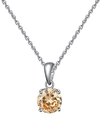 Bellitia Jewelry 925 sterling silver halsband januari månadssten ädelsten hänge med granat, årsdag födelsedagspresent fina smycken presenter till kvinnor flickor, Citrin