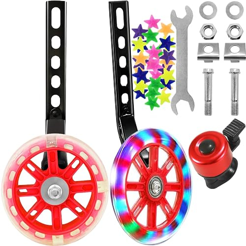 BAYINBROOK Kinder Fahrrad Stabilisatoren, Fahrrad Flash Trainingsräder, bicycle stabilisers for children,mute flash wheels,universal stabilisers for children's bike (Rot)