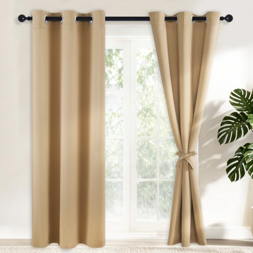 Hiasan Verdunklungsvorhänge Gardinen, 228 x 117 cm (H x B), Beige | Blickdicht Vorhänge mit Ösen, Thermovorhang Ösenschal, weiche Schiebevorhänge, für Schlafzimmer und Wohnzimmer, 2er Set