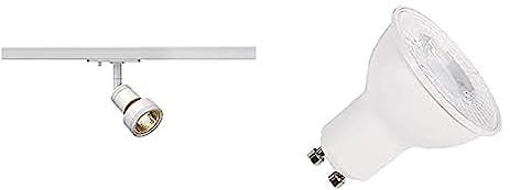 SLV PURI | LED Schienen-Strahler, Dreh- und schwenkbarer 1-Phasen-Strahler, Deckenstrahler, Deckenleuchte, Schienensystem|inkl. effizientem GU10 Leuchtmittel, 3000K, Neutralweiß, inkl. 1Phasen-Adapter