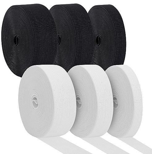 Ticeed 6 Rollen Gewebte Hosen Gummiband Breites Nähen Schwarz Elastisches Band Stark Elastische Gummizug Starke Bänder Hochwertige Gummikordel Gummizugband für Hosen Kleidung(5m, Schwarz und Weiß)