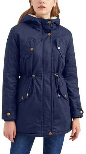 L9WEI Damen Warme Gefüttert Atmungsaktiv Winterjacke mit Kapuze Einfarbig Verdickte Übergangsjacke Leichte Winter Softshelljacke Langarm Zip Outdoorjacke