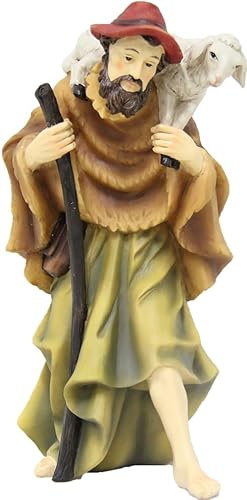 FADEDA Shepherd with Stick/Height: 11 cm/Hand-Painted/Detailed Nativity Scene Figures - Christmas Table Decoration Nativity Accessories