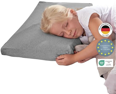 Theraline Kinderkopfkissen ab 2 Jahren, ca. 30x50cm, ergonomisches Schlafkissen & Nackenstützkissen, Memory Schaum & Perlen, patentiert, Kinderkissen für gesunden Schlaf, inkl. atmungsaktiver Bezug