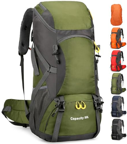 jianyana Wanderrucksack 50L Trekkingrucksack Regenhülle Reiserucksack Wasserdichter Campingrucksack für Wandern Camping Bergsteigen Reisen Sport Herren Damen