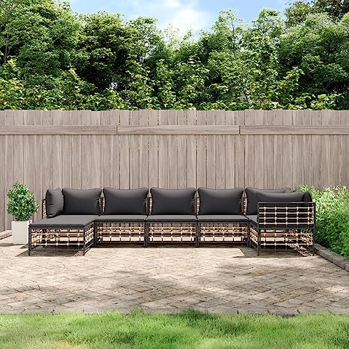 Tino Tech Garten-Lounge-Set mit Kissen Gartenmöbel Set Lounge Garnitur Gartenbank Gartensofa 7-TLG für Balkon und Terrasse Robust und Wetterbeständig Einfach Reinigen Anthrazit 72x72x66 cm