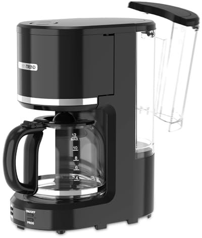 KITCHENTREND Caffettiera da 12 tazze, caffettiera programmabile per casa e ufficio, serbatoio dell'acqua rimovibile, caraffa antigoccia, supporto a imbuto girevole, colore nero, CM1431