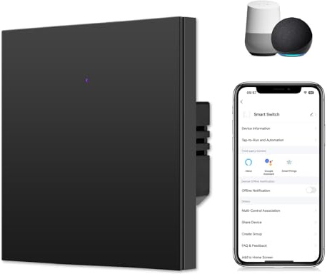 CNBINGO Smart Lichtschalter Unterputz in Schwarz, WLAN Wandschalter, 1-Fach