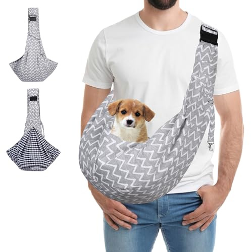 Hundetragetasche, Hundetasche für kleine Hunde, Verstellbare Schultergurt Tragetuch Hund, Tragetuch Hund bis 7.5kg Spaziergänge und Aktivitäten im Freien (Grey-A)…