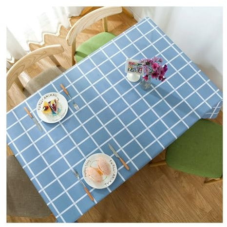 Epinki 90x140CM Tischdecken, Tischtuch Kariert PVC, Lotuseffekt Tischdecke für Gartentisch Tischdekoration für Drinnen Draussen Garten Esszimmer Party und Festen, Dunkelblau