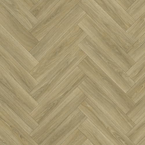 Classic Herringbone Vinyl Flooring Oak Wood Plank Effect Felt Backed Roll Lino Kitchen Bathroom (2m x 1.5m)