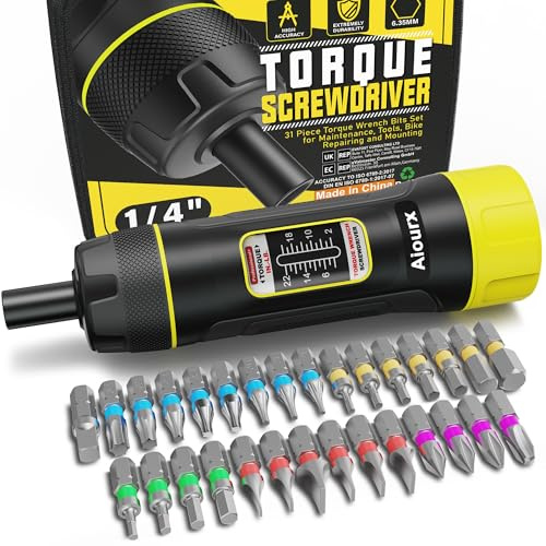 Aiourx Torque Screwdriver Wrench Set, 2-22 Inch Pounds lbs, 31 Piece 1/4 Drive Torque Screwdriver Wrench with S2 Steel Bits for Bicycle Mechanics, Mechanical Equipment, and Mounting