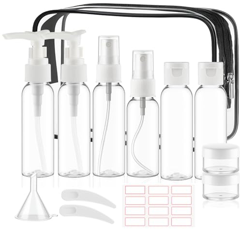 Hokretme Reisegröße, Flaschen für Toilettenartikel, 13 Stück, 60ml, TSA-zugelassen, auslaufsicher, Reise-Set für Damen und Herren, TSA-Kulturbeutel, Shampoo, Lotion, Kosmetikbehälter (transparent)
