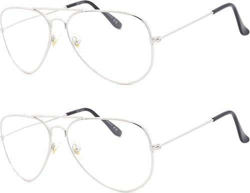 NEW VISION 2 Pack Occhiali Da Lettura Uomo Stile Retro Aviatore Occhiali Da Vista UV400 Occhiali Lettura per Uomo Donna NV8132 (Argento*2, 2, Diottria)
