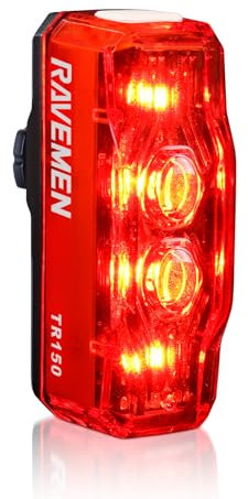 RAVEMEN TR150 Luz Trasera de Bicicleta,150 Lúmenes 6 Modos Luz de Seguridad Luces de Ciclismo USB-C Recargable, Memoria de Equipo Impermeable IPX6