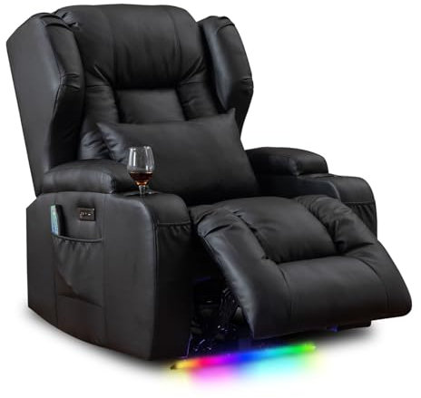 Oprisen Kunstleder Elektrisch Verstellbar Relaxsessel Kinosessel Fernsehsessel mit Liegefunktion Massage und Wärme TV Sessel Modern Liegesessel Sofa für Wohnzimmer,bis 150 kg, Schwarz