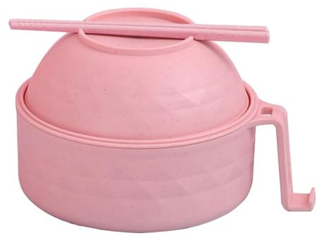 MIIDNTLX Ramenskål, mikrovågsugn ramen-spis, plast blandning sallad pasta frukt ris flingor omedelbar nudlar soppmaskin tallrikar skålar med lock set, kök högskola sovsal rum väsentligheter, rosa