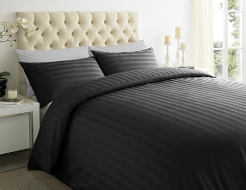 Lavish Label Luxury 400 Thread Count Duvet Cover Set (200 x 200 CM) with 2 pillowcases (48 x 75 CM) | 100% Egyptian Cotton Soft & Comfortable Satin Stripe Bedding Set (Black, Double)