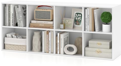 COSTWAY 6/8/9 Cube Bookcase, Wooden Storage Cabinet with Anti-toppling Device, Freestanding Display Bookshelf for Living Room, Bedroom and Study (8 Cubes, White)